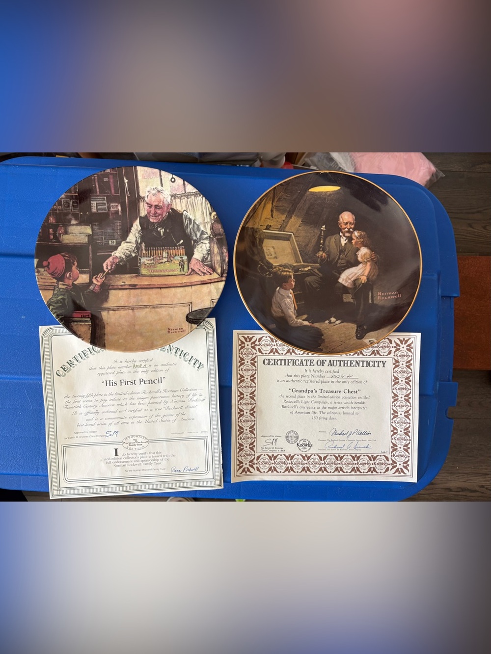 Norman Rockwell Collector Plates in Blue, Brown & Cream